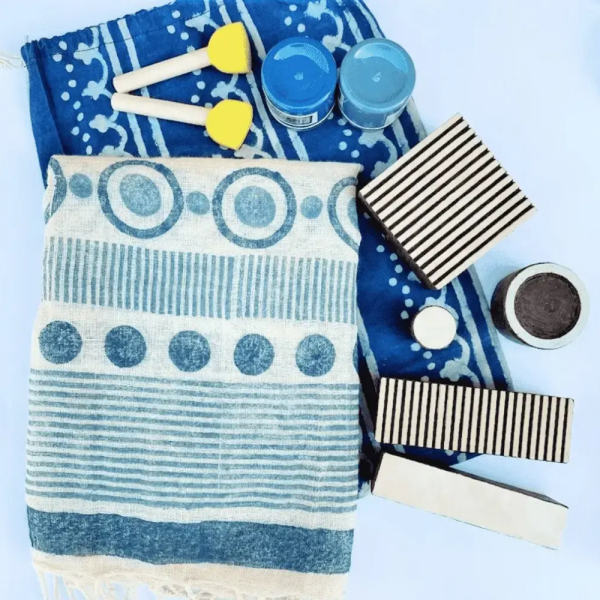 DIY - Block Printing Organic Scarf Kit- Blues