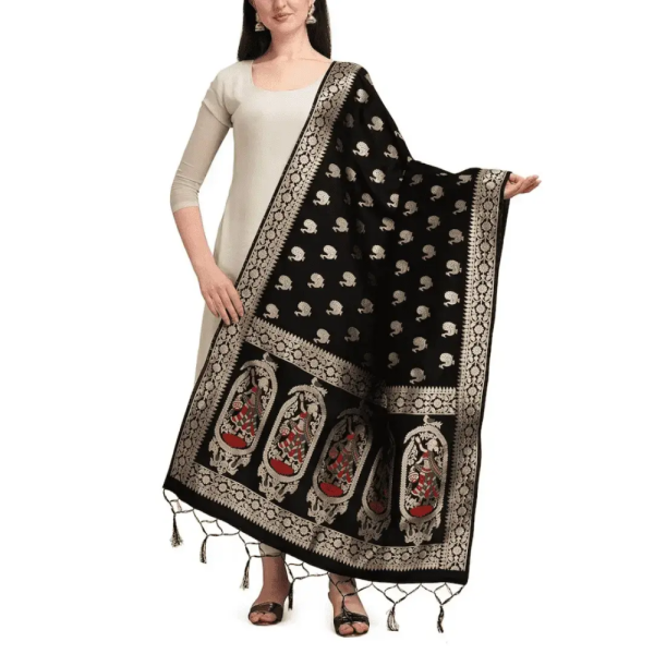 Handmade Black Banarasi Dupatta