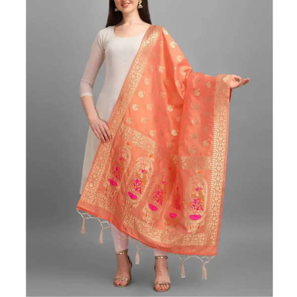 Handmade Peach Colour Banarasi Dupatta