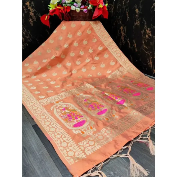 Handmade Peach Colour Banarasi Dupatta