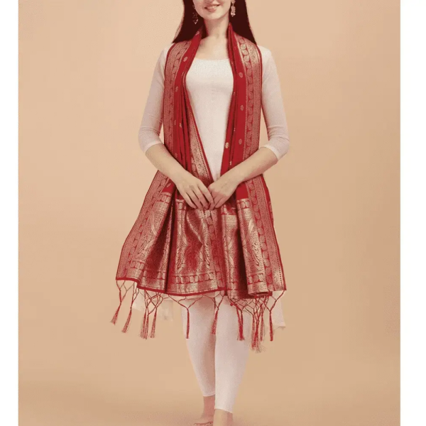 Handmade Ruby Red Banarasi Dupatta