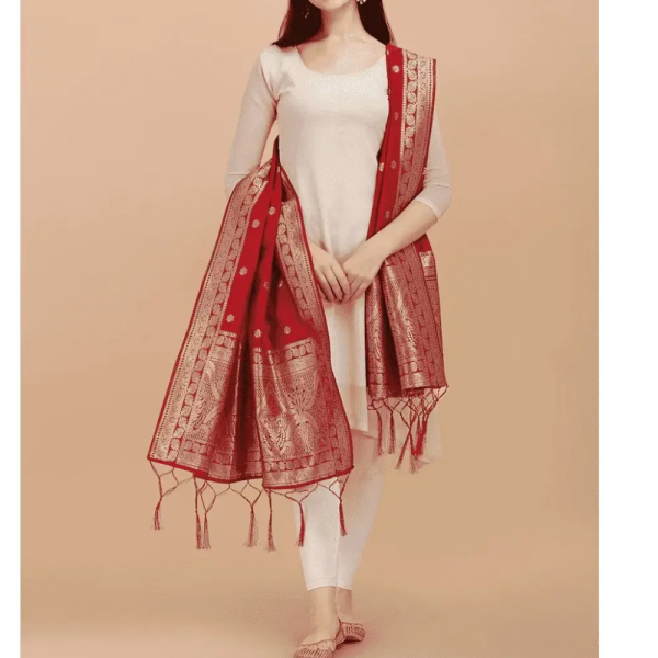 Handmade Ruby Red Banarasi Dupatta