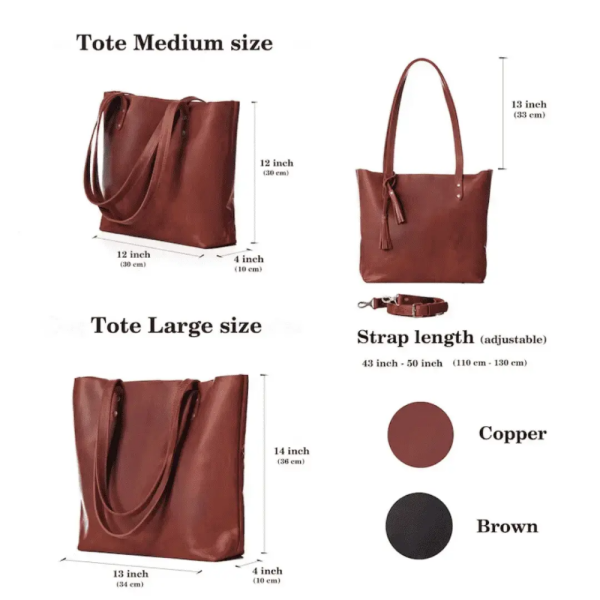 Pure Leather tote with zipper and pockets