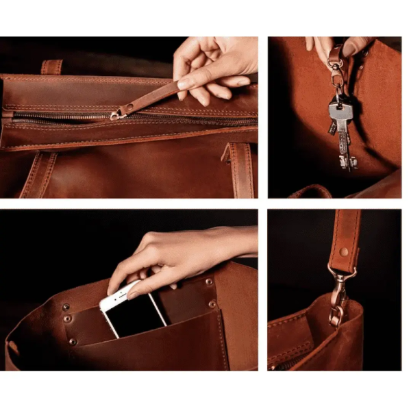 Pure Leather tote with zipper and pockets