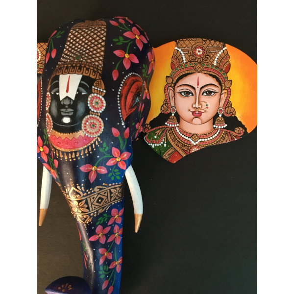 Balaji Wooden Elephant with Sridevi and Bhudevi