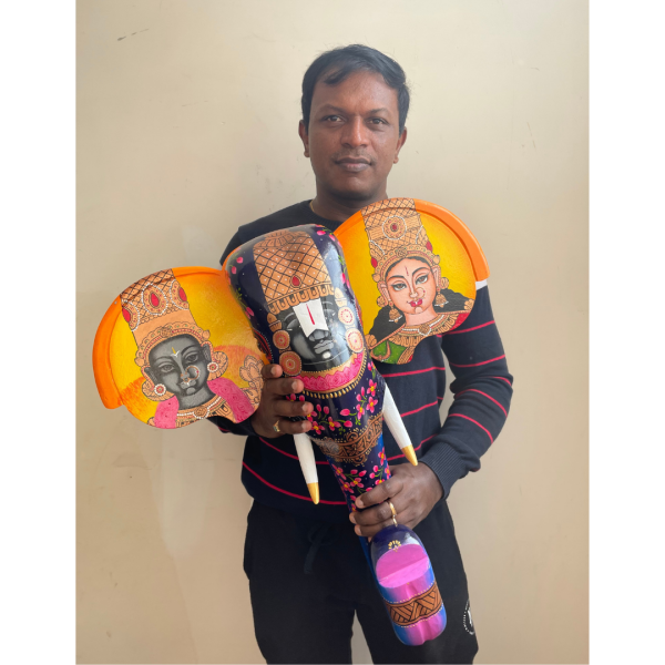 Balaji Wooden Elephant with Sridevi and Bhudevi