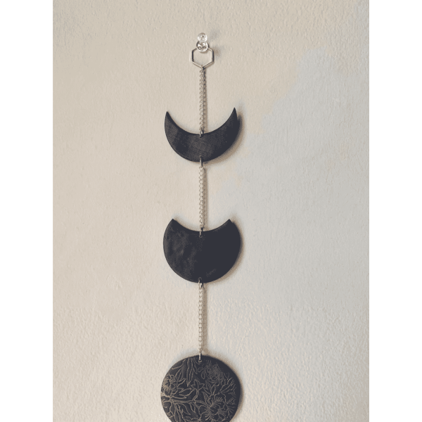 Black Floral Moon Phase Wall Hanging