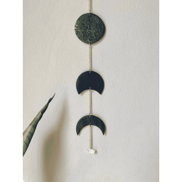 Black Floral Moon Phase Wall Hanging