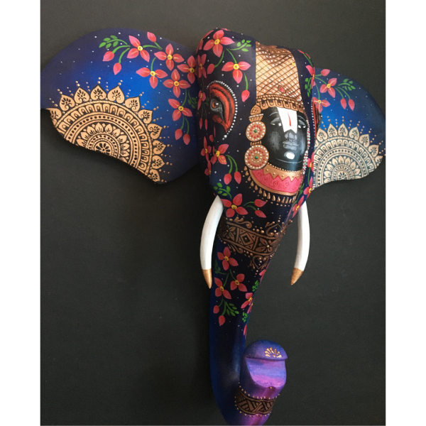 Blue Balaji Wooden Elephant Head