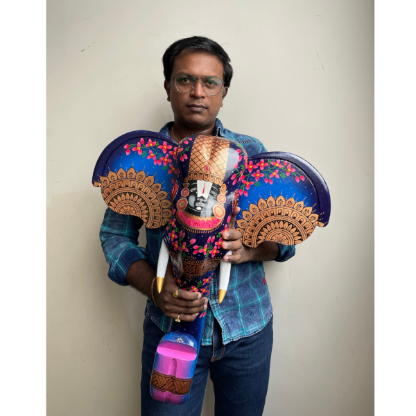 Blue Balaji Wooden Elephant Head