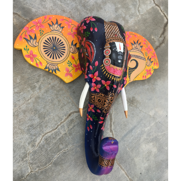 Blue Balaji Wooden Elephant Head