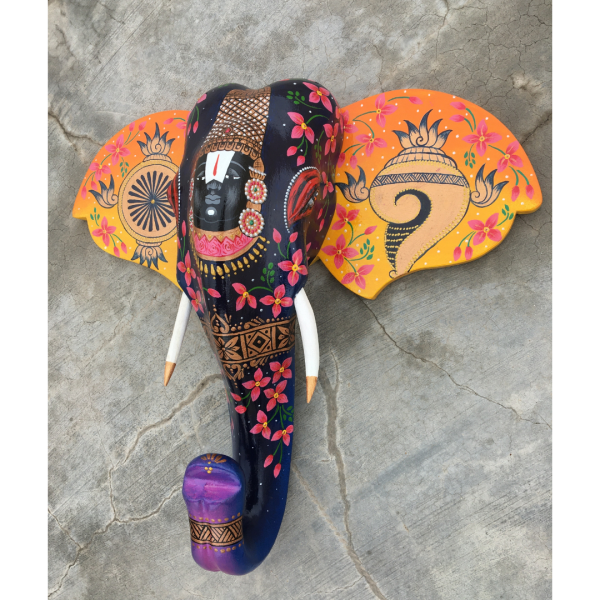 Blue Balaji Wooden Elephant Head