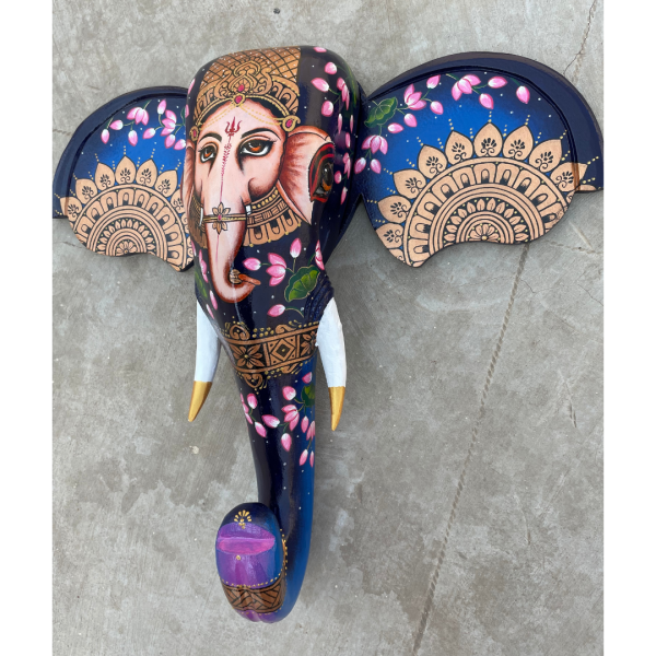 Blue Ganesh / Narasimha Wooden Elephant Head