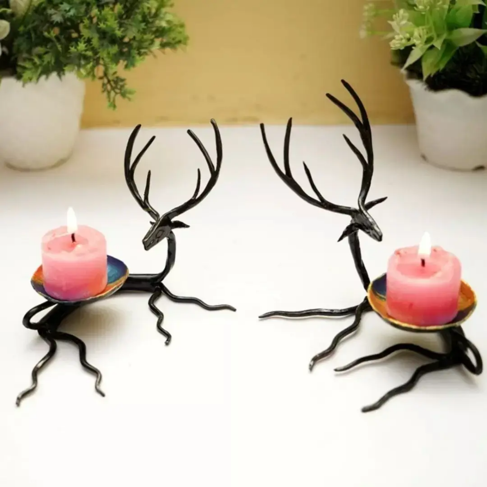 GI Tag - Bastar Art Handmade Iron Reindeer-Shaped Candle Holders