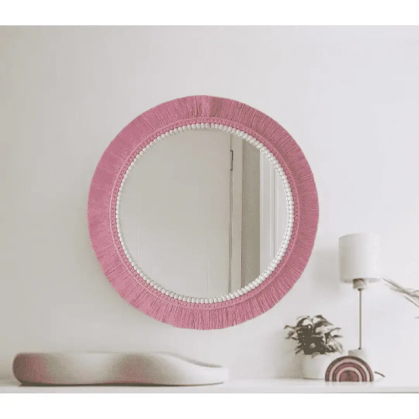 Handmade Macrame Pink Mirror