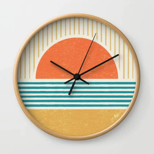 Sun Beach Stripes - Mid Century Modern Abstract Wall Clock