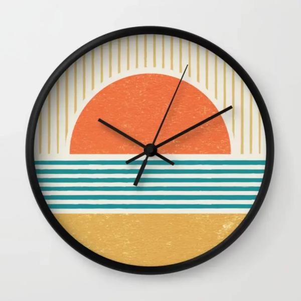 Sun Beach Stripes - Mid Century Modern Abstract Wall Clock