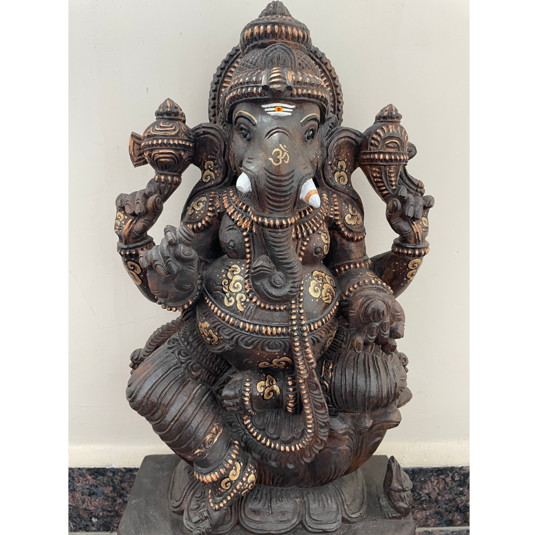 Vintage Ganesha wooden sculpture