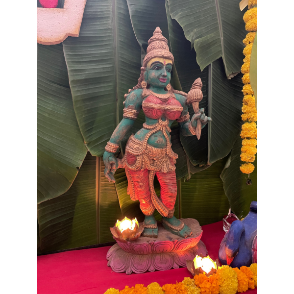 Vintage Parvathi Wooden Sculpture