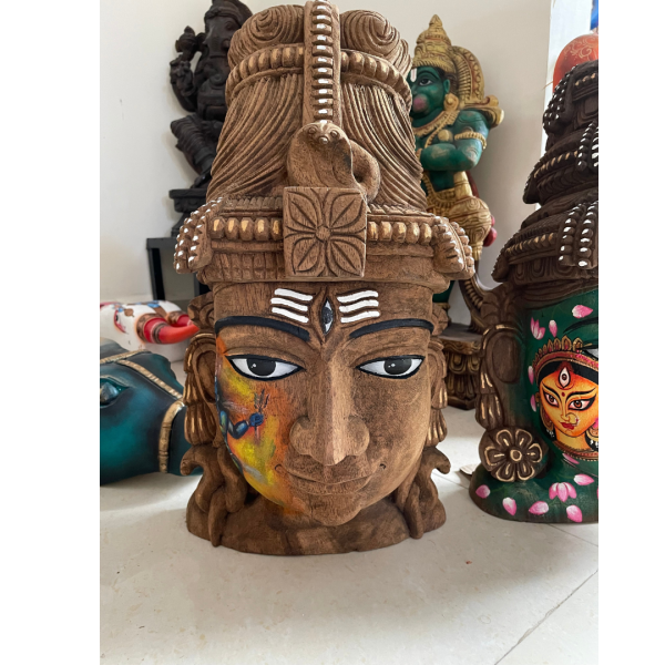 Vintage Shiva Wooden Bust -18 inch