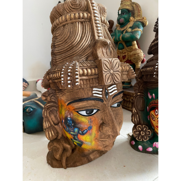 Vintage Shiva Wooden Bust -18 inch