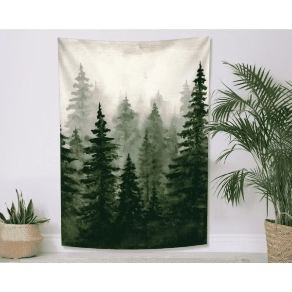 Watercolor Green Forest Tapestry