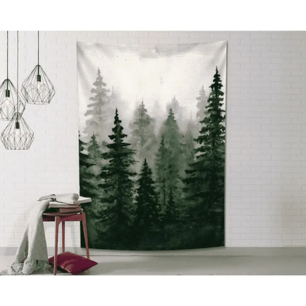 Watercolor Green Forest Tapestry