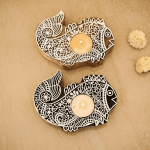 Wooden Fish Block Candle Holder, Set Of Two