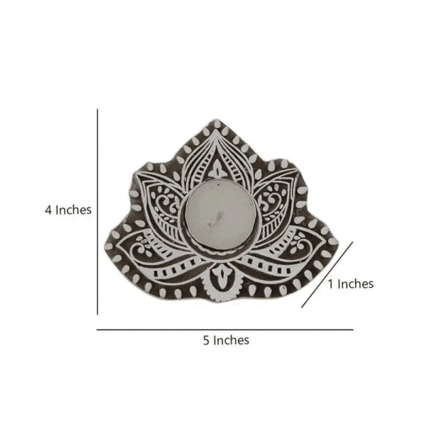 Wooden Lotus Block Candle Holder, Set Of Two