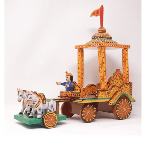 Wooden Rath with Horse Traditional - Wooden Lacquerware &Toys - GI Tag (Uttar Pradesh)