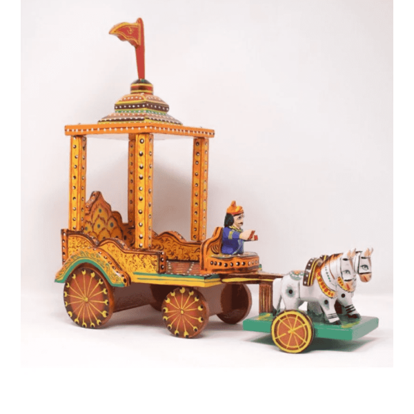 Wooden Rath with Horse Traditional - Wooden Lacquerware &Toys - GI Tag (Uttar Pradesh)