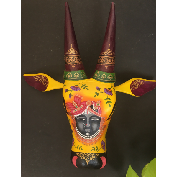Yellow Srinathji Wooden Cow Head