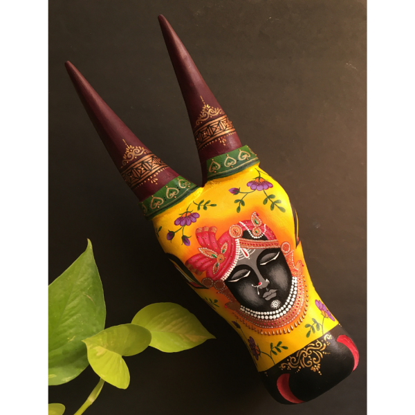 Yellow Srinathji Wooden Cow Head
