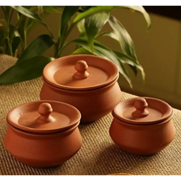 LEAD-FREE Unglazed Clay Pot for Cooking with Lid | Indian Earthen Kadai/Handi | MMD