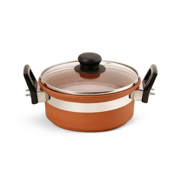 Terracotta Cooking Bowl with Glass Lid – Handcrafted Clay Pot for Healthy Cooking