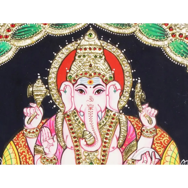 Gold Tanjore Art of Ganesh Ji & Gaja Laxmi Mata