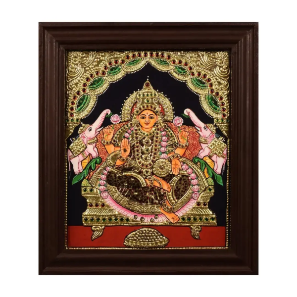 Gold Tanjore Art of Ganesh Ji & Gaja Laxmi Mata