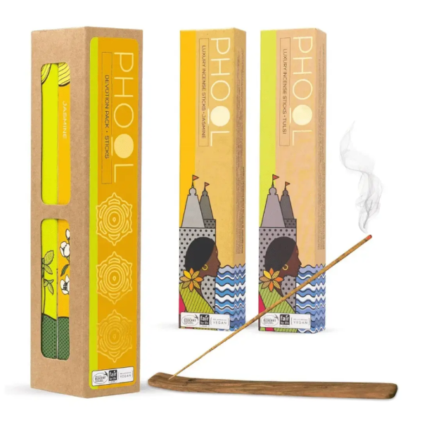 Phool Pack of 2 Organic Agarbatti Sticks - Tulsi & Jasmine (80 Sticks)