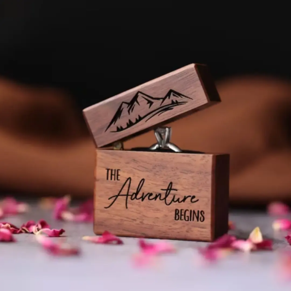 Customize Magnetic Wooden Ring Box - Set of 2 (Couple) for Engagement / Anniversary
